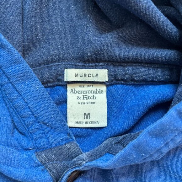 Abercrombie & Fitch Sweatshirt Mens M Blue Hooded Muscle Fit Y2K Moose Preppy - Picture 5 of 7